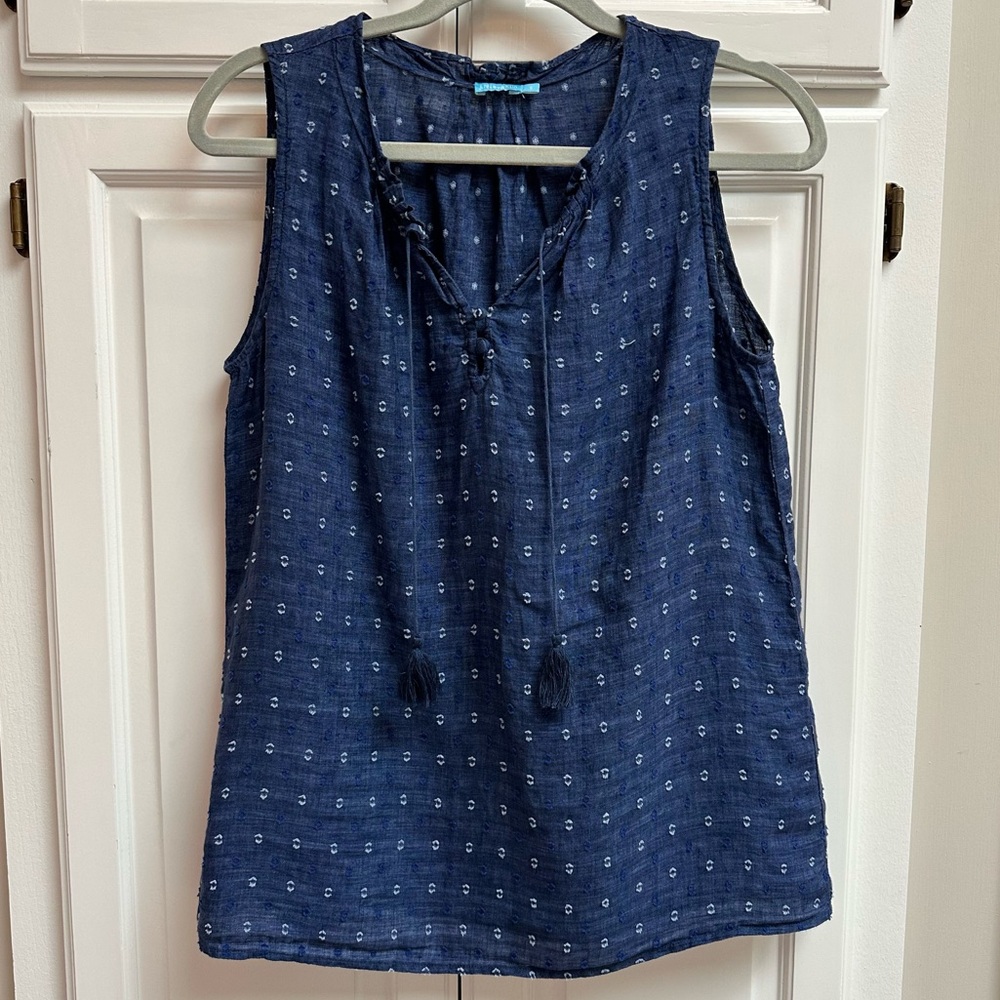 J. McLaughlin Clip Dot Linen & Cotton Sleeveless Top Blue Size Small